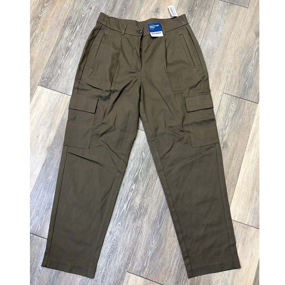 Old Navy Taylor Straight Trouser Pants High Rise Cargo Olive Medium NWT